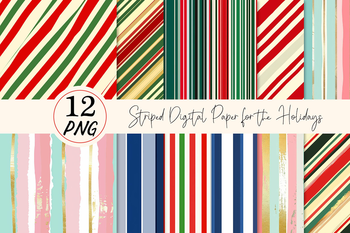 Striped Digital Paper for the Holida, a Texture Illustration by DreamPrint404 (Photo 1 of 3)