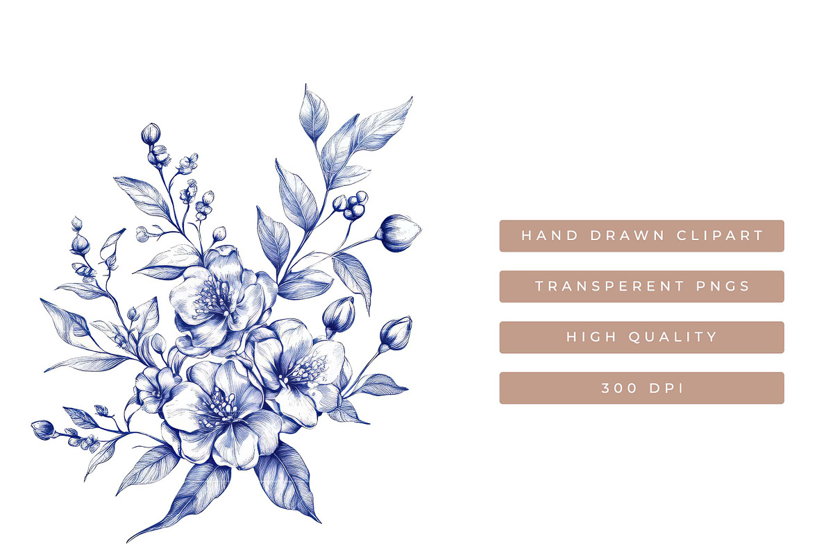 Vintage Line Art Floral Clipart, an Object Illustration by SparkyDesignsUS (Photo 7 of 9)