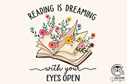 Reading Is Dreaming Png Sublimation, a Graphic by Owlsome.Designs (Thumbnail 1 of 3)