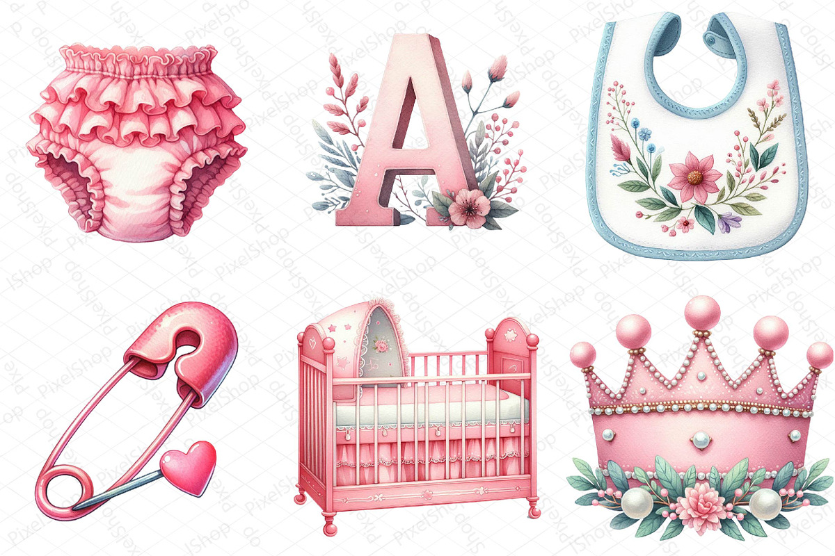 Watercolor Pink Baby Shower Clipart, an Illustration by DreamPrint404 (Photo 5 of 6)