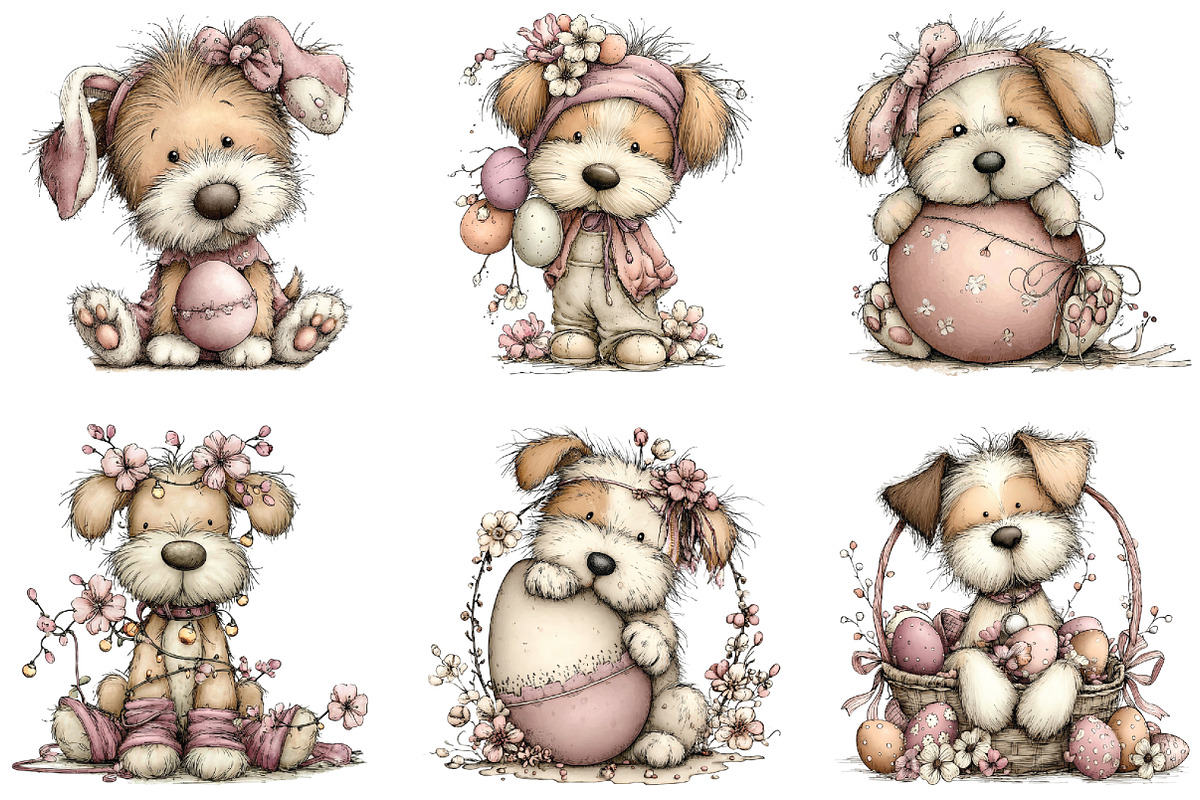 Whimsical Easter Dogs Clipart, an Illustration by CraftArtStudio (Photo 3 of 6)