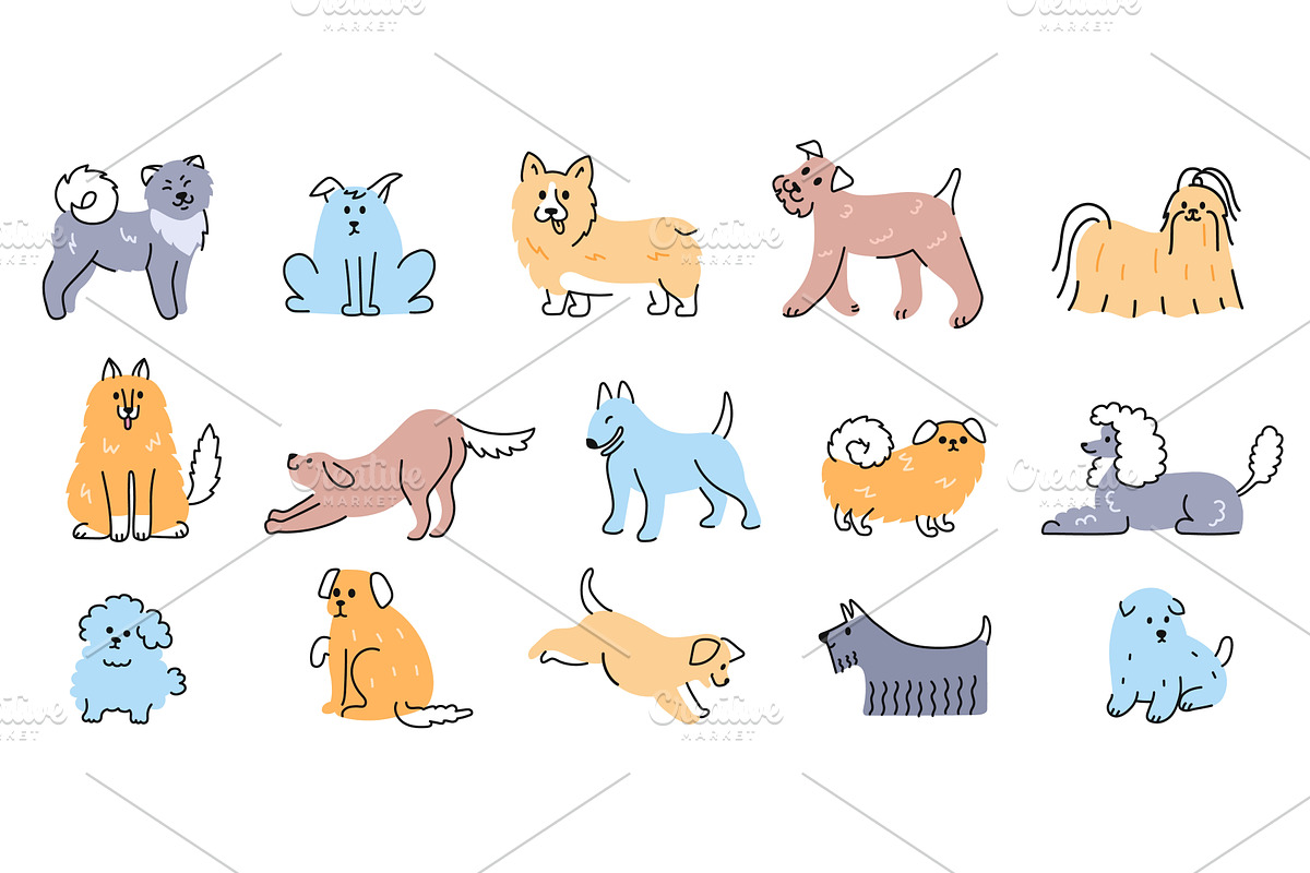 Doodle dogs. Cute hand drawn puppy, an Animal Illustration by winwin.art