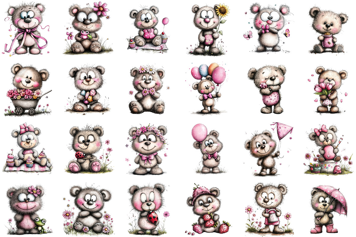 Whimsical Spring Teddy Bear Clipart, an Animal Illustration by designcity5 (Photo 2 of 5)