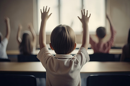 Back view of schoolboy raising hands, a Photo by Iftikhar Alam