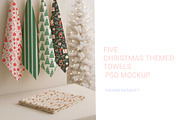 Five Christmas theme towels PSD, a Household Mockup by jenartstudio (Thumbnail 1 of 2)