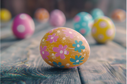 Colorful Easter eggs on wooden desk, a Holiday Photo by Nature and travel