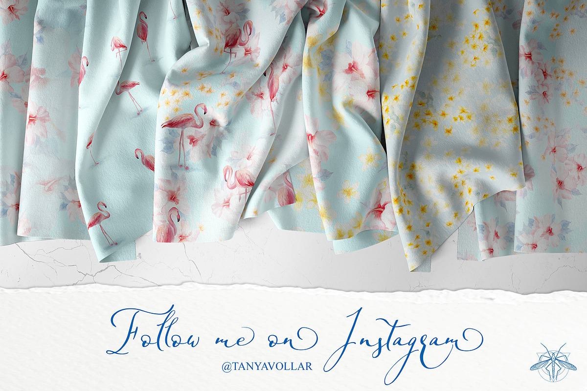 Oasis | Watercolor Flamingo patterns, a Pattern Graphic by Tanya Vollar (Photo 10 of 10)