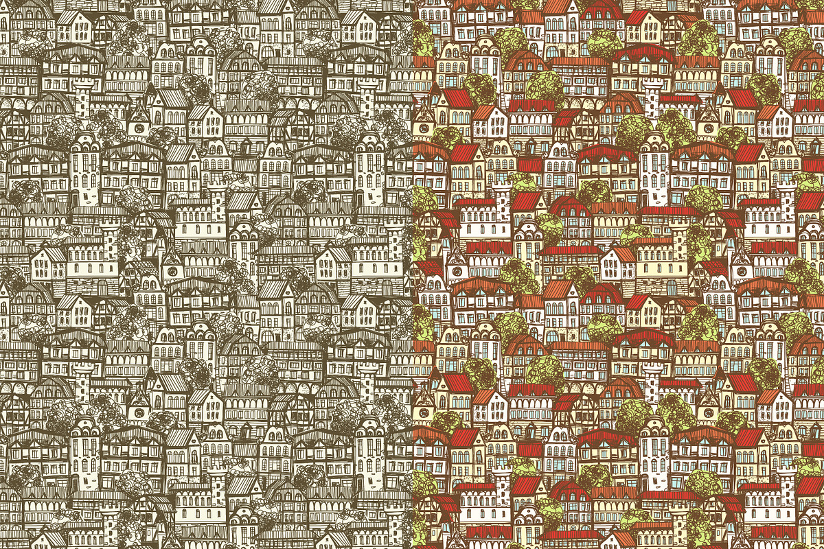 Medieval City Seamless Patterns #2 preview 2