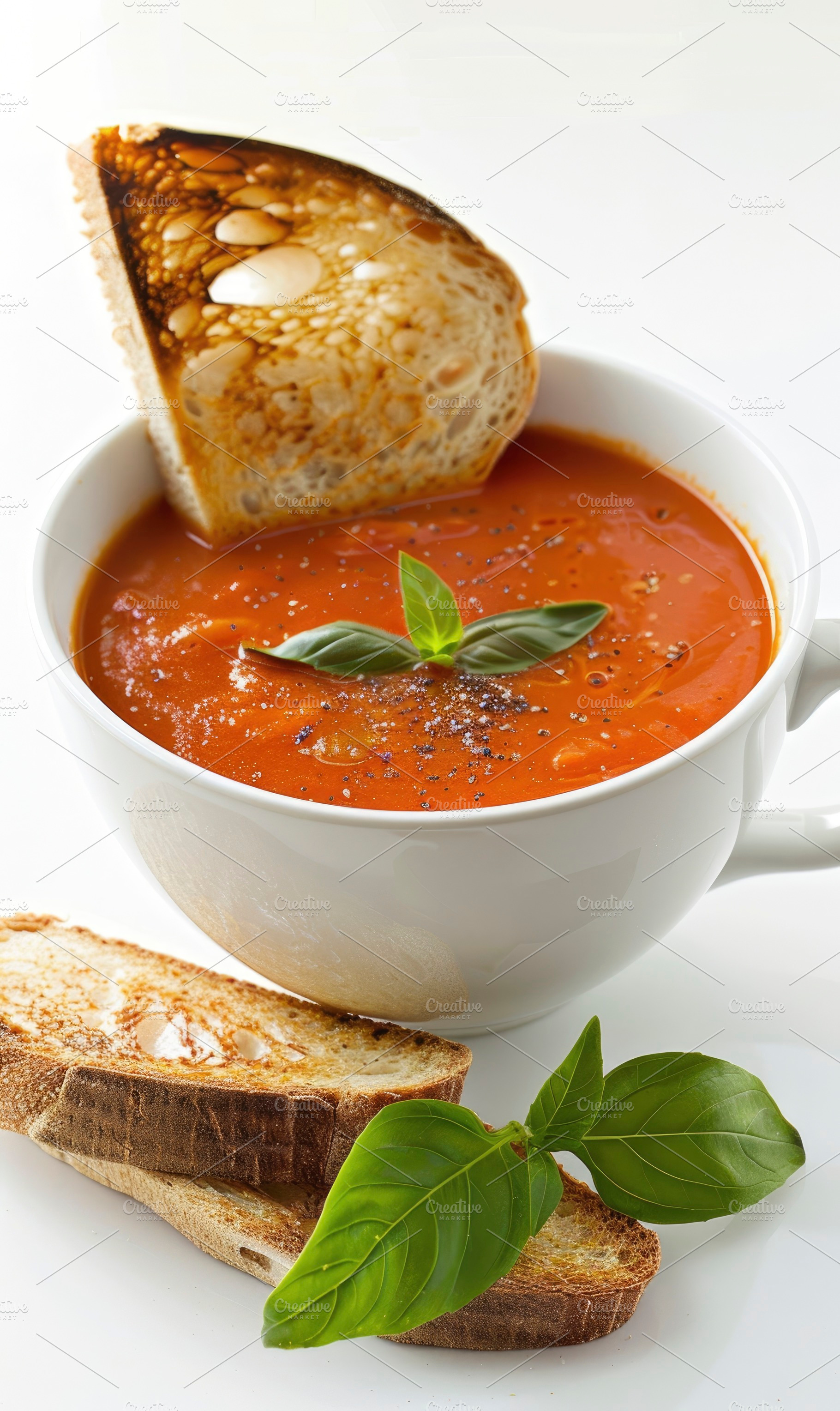 A creamy tomato soup garnished with, a Photo by LOGOCREATIVE
