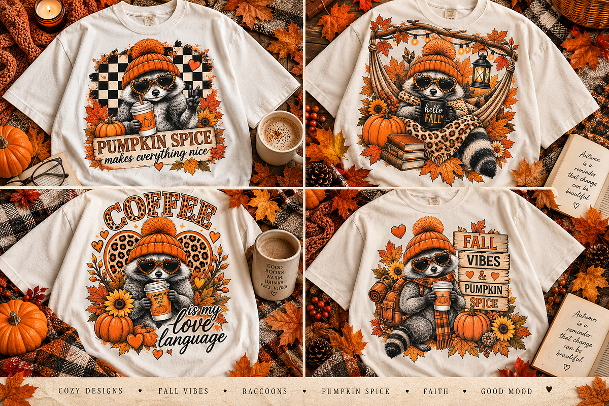 Fall Raccoon 16 PNG Cute Designs, an Animal Illustration by ElDesignState (Photo 3 of 21)