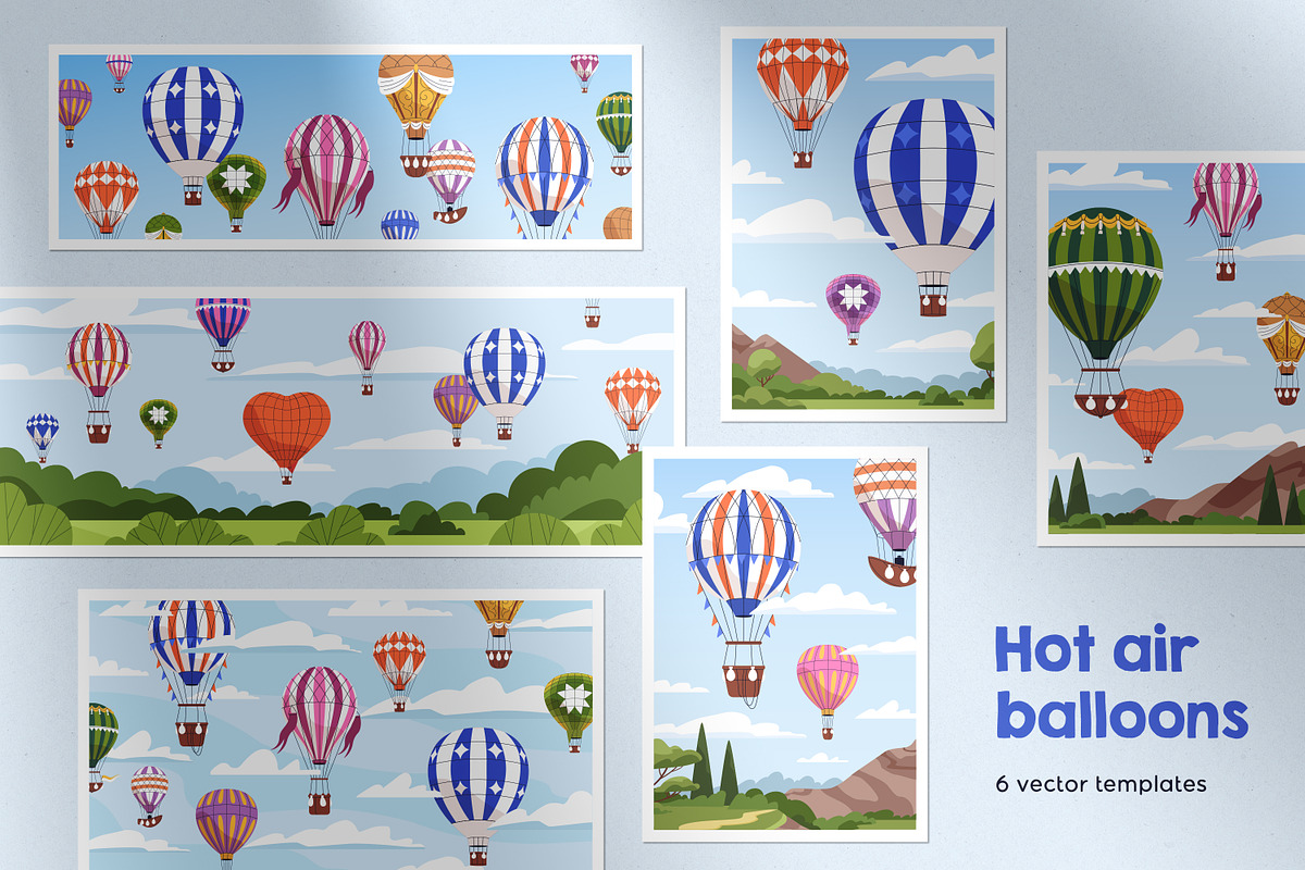 Hot air balloons flying templates, a Transportation Illustration by Good Studio (Photo 1 of 8)