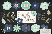 Navy & Mint Flowers Clipart, an Illustration by Amanda Ilkov (Thumbnail 2 of 4)