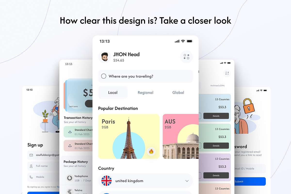 Global eSIM App Ui/Ux Kit, an UI Kit Template by aliakram (Photo 2 of 9)