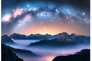 Milky Way arch above mountains in, a Nature Photo by den-belitsky