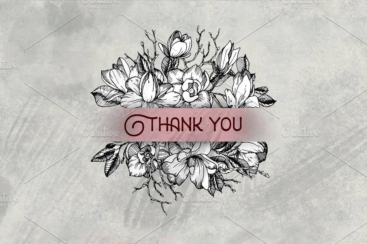 Magnolia flowers. Engraving style., a Decorative Illustration by Alena Kaz (Photo 12 of 12)