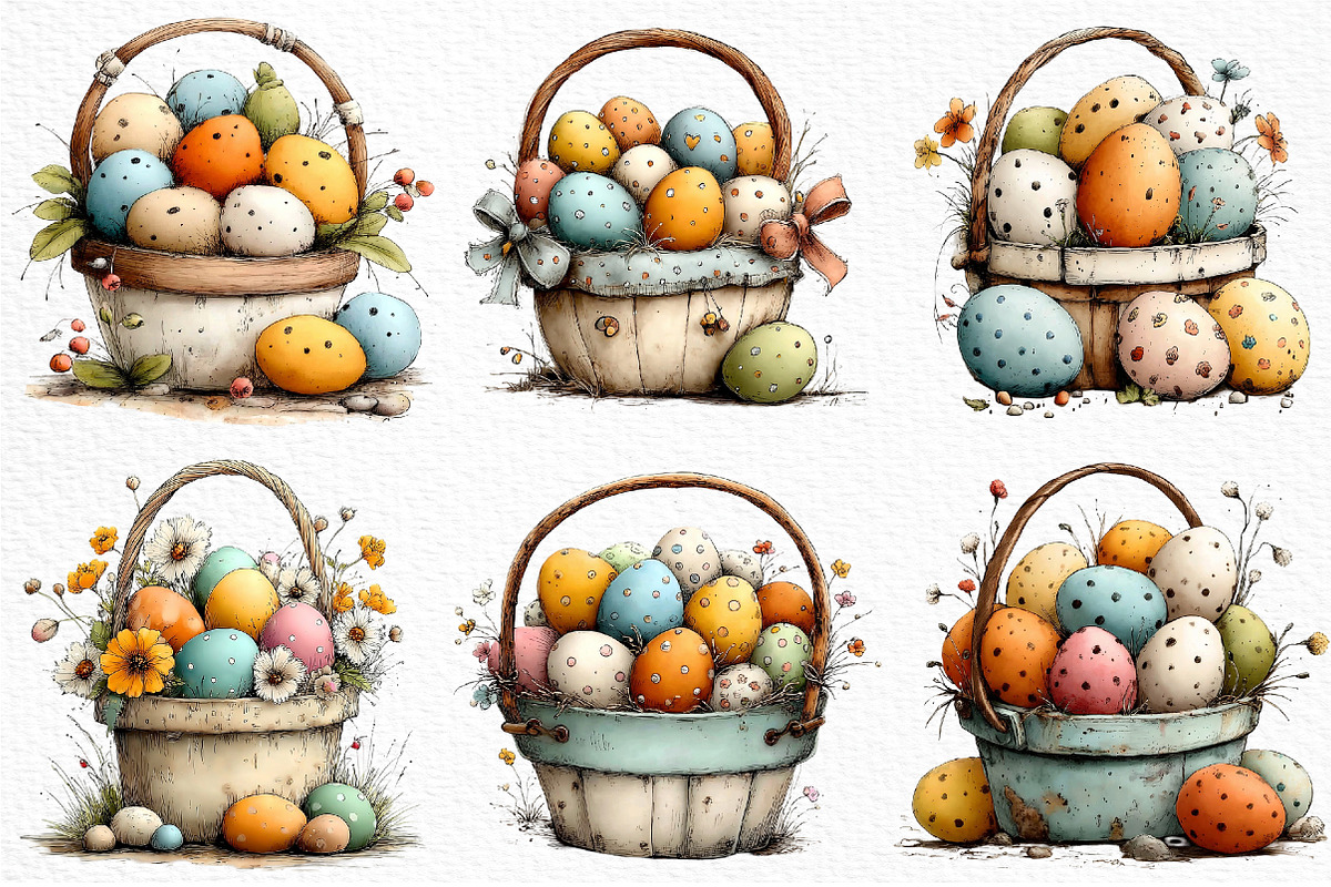 Easter Eggs Basket Clipart Png, an Illustration by Craft Nest (Photo 3 of 11)