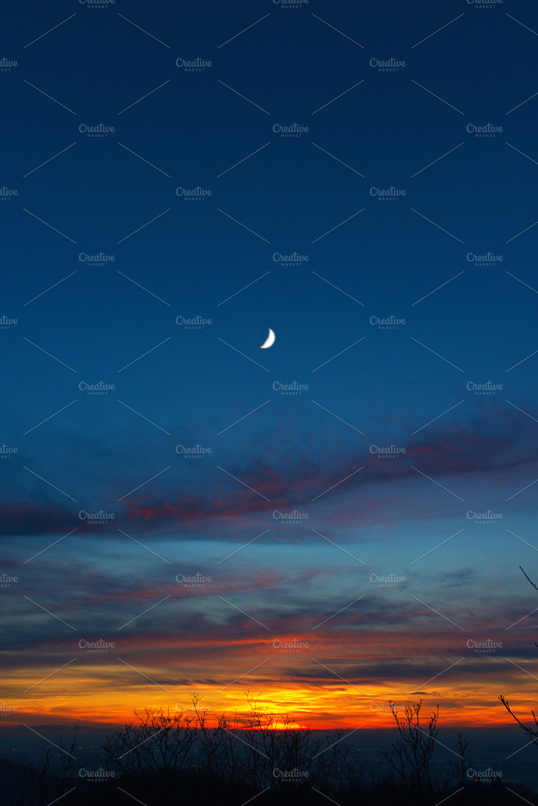 Crescent moon at sunset, a Nature Photo by Giordano Aita Graphics