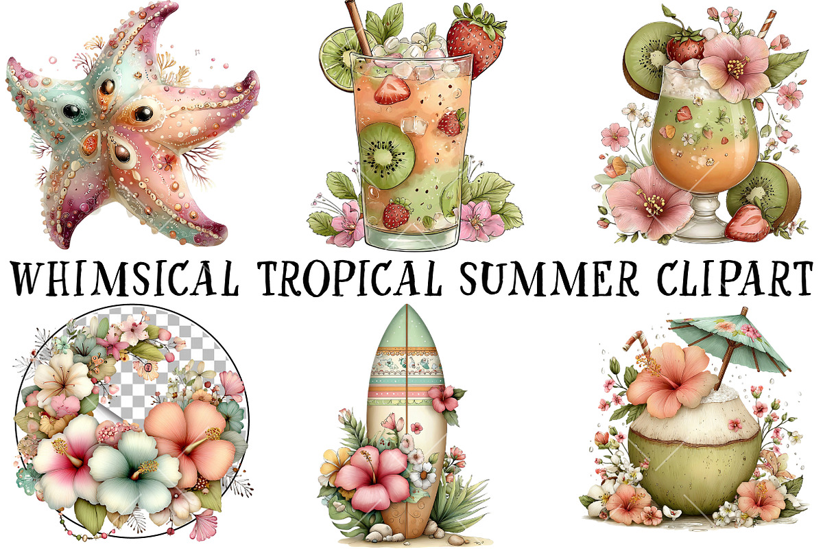 Whimsical Tropical Summer Clipart, an Illustration by OK Design (Photo 2 of 6)