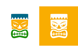 Polynesian tiki mask in white-on, an Illustration by GraphiShop