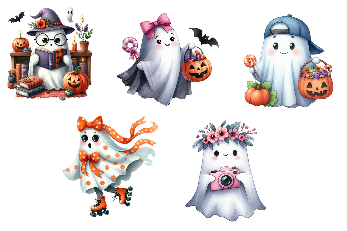 Chibi Ghost, Cute ghost Clipart, an Illustration by CreationArt (Photo 3 of 5)