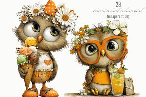 Summer Owl Whimsical Clipart, a Seasonal Illustration by Designking