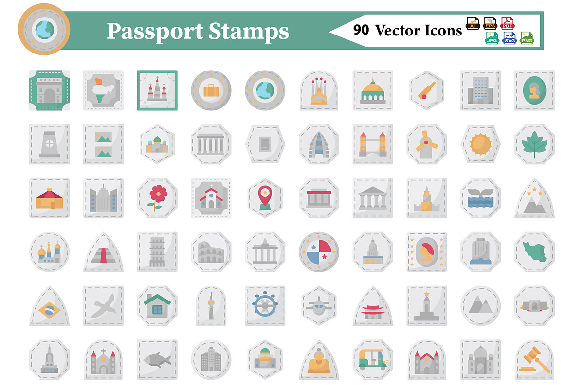 Passport Stamps Icons Pack, an Icon by Vector Portal (Photo 1 of 5)