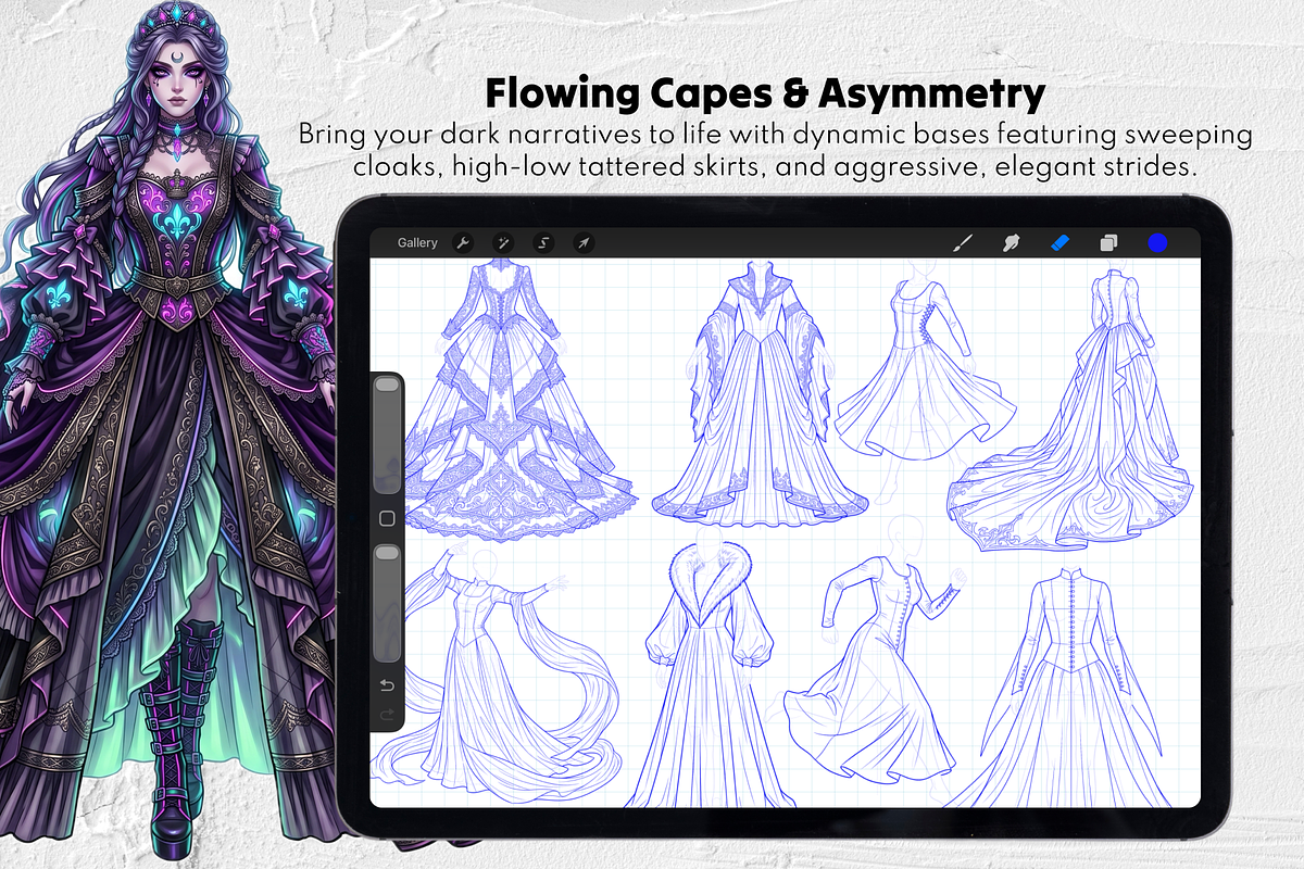 Gothic Dress Stamp Brushes Set, a Brush Add-On by Selentaori Studio (Photo 6 of 12)