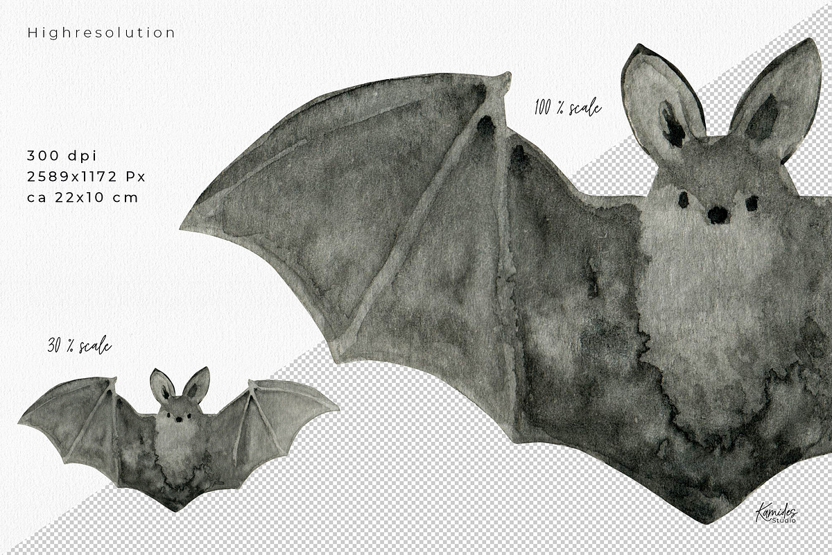 Watercolor Halloween PNG Clipart Set, an Illustration by Kamides (Photo 3 of 5)