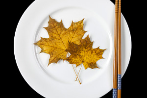 Plate, chopsticks and maple leaves, a Food & Drink Photo by BOOCYS