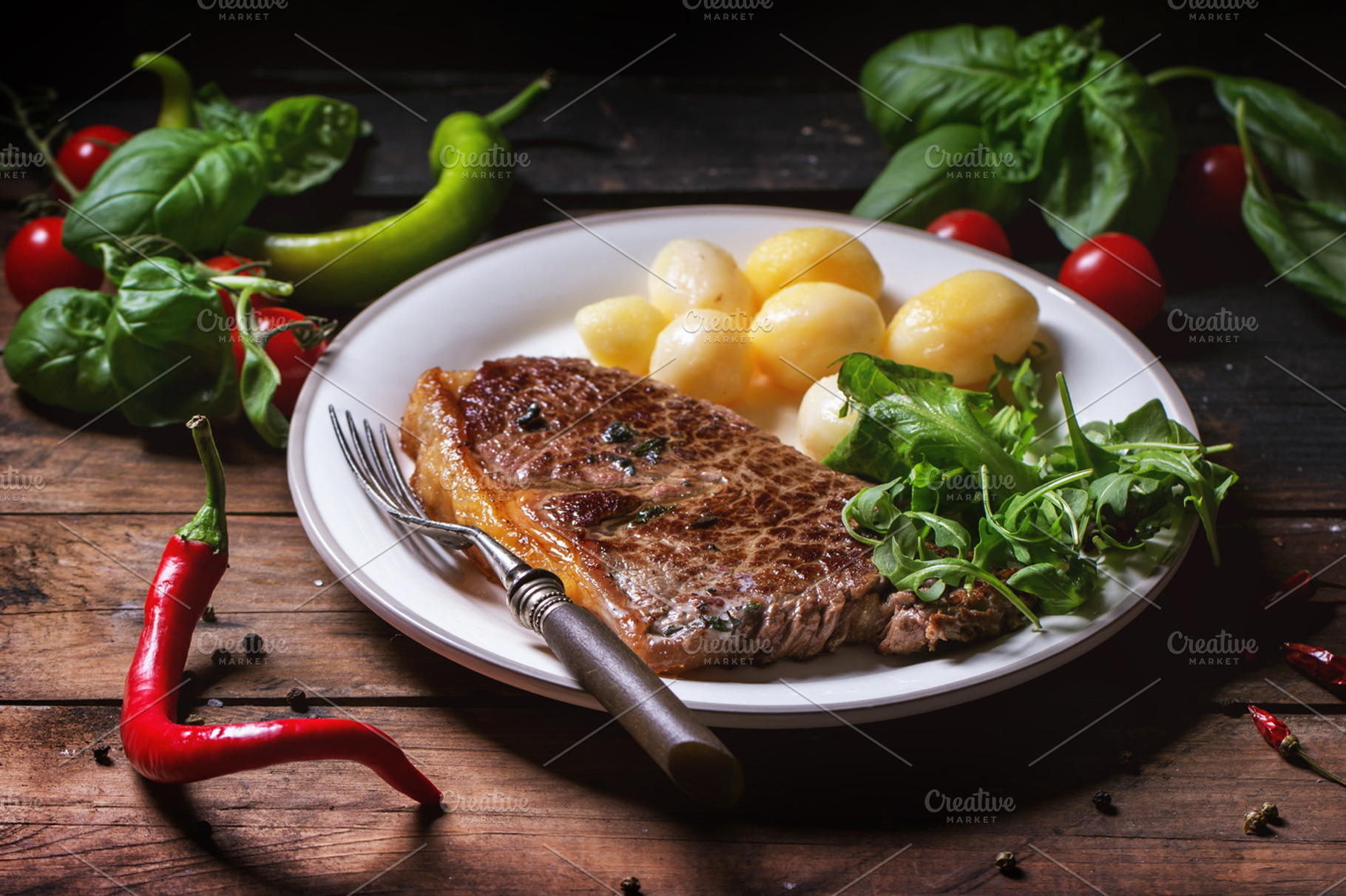 Grilled Steak With Potatoes Containing Steak Grilled And Dinner
