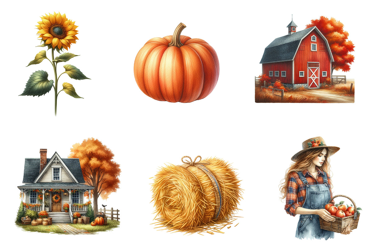 Watercolor Autumn Farm Clipart, an Illustration by CreationArt (Photo 6 of 6)