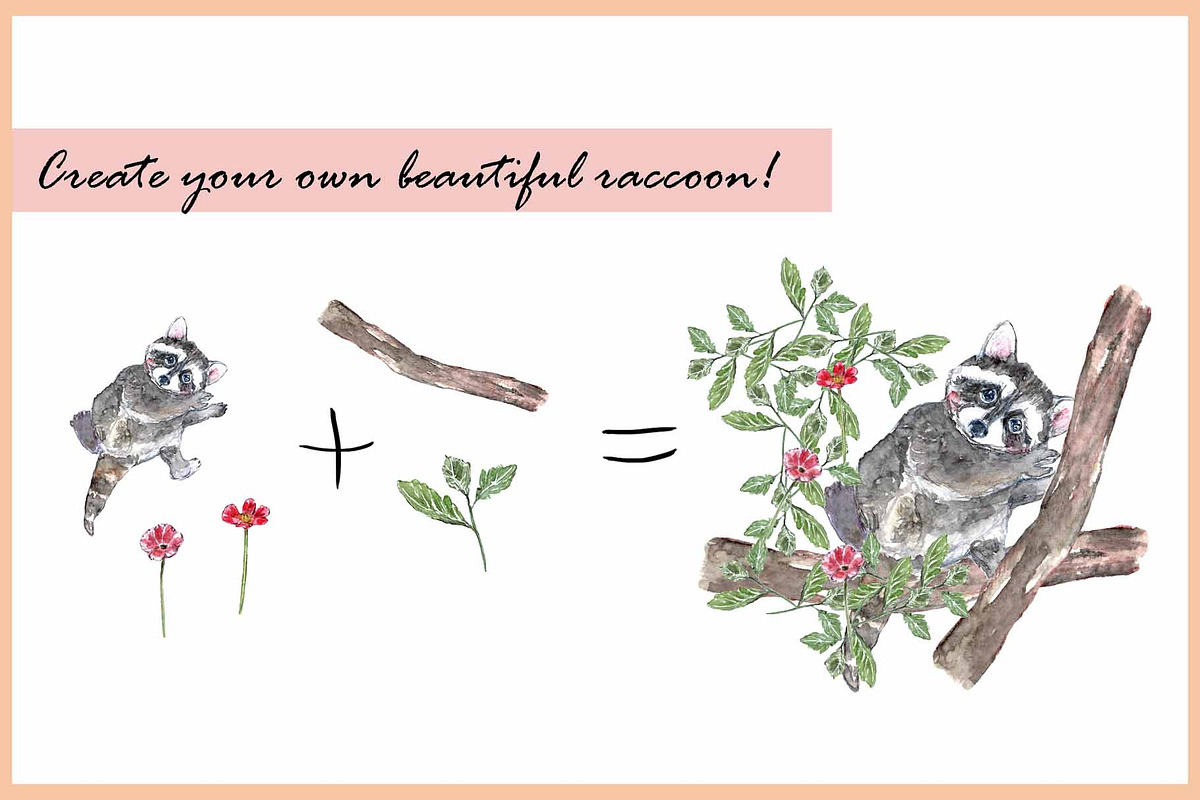 Raccoons & Cats-Watercolor Clipart, an Animal Illustration by VianneArt (Photo 5 of 7)
