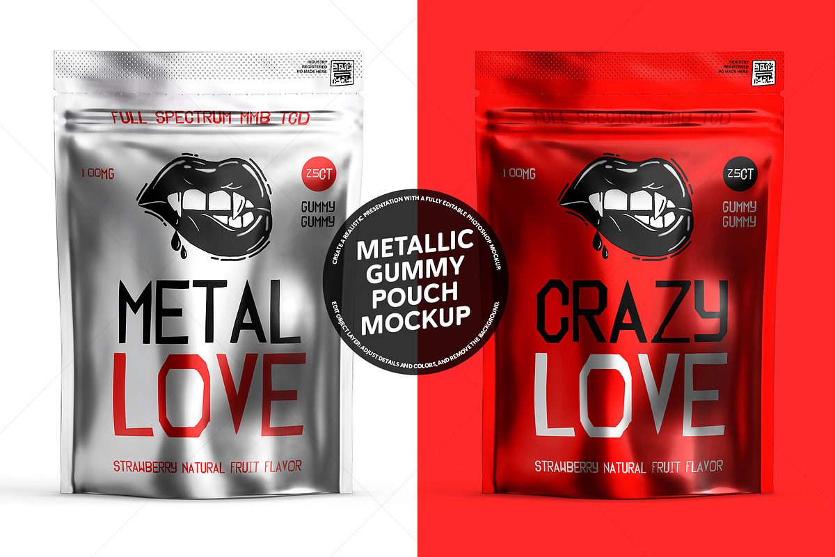 Metallic Gummy Pouch Bag Mockup PSD, a Packaging Mockup by LESZ Design (Photo 1 of 4)