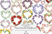 Heart Wreath Wildflowers Clipart, an Illustration by Design Market (Thumbnail 1 of 4)