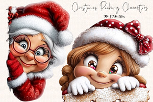 Christmas Peeking Characters Clipart, a Seasonal Illustration by SVGArt