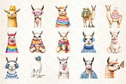 Watercolor Cute Llama Clipart, an Illustration by Rose Art (Thumbnail 2 of 7)