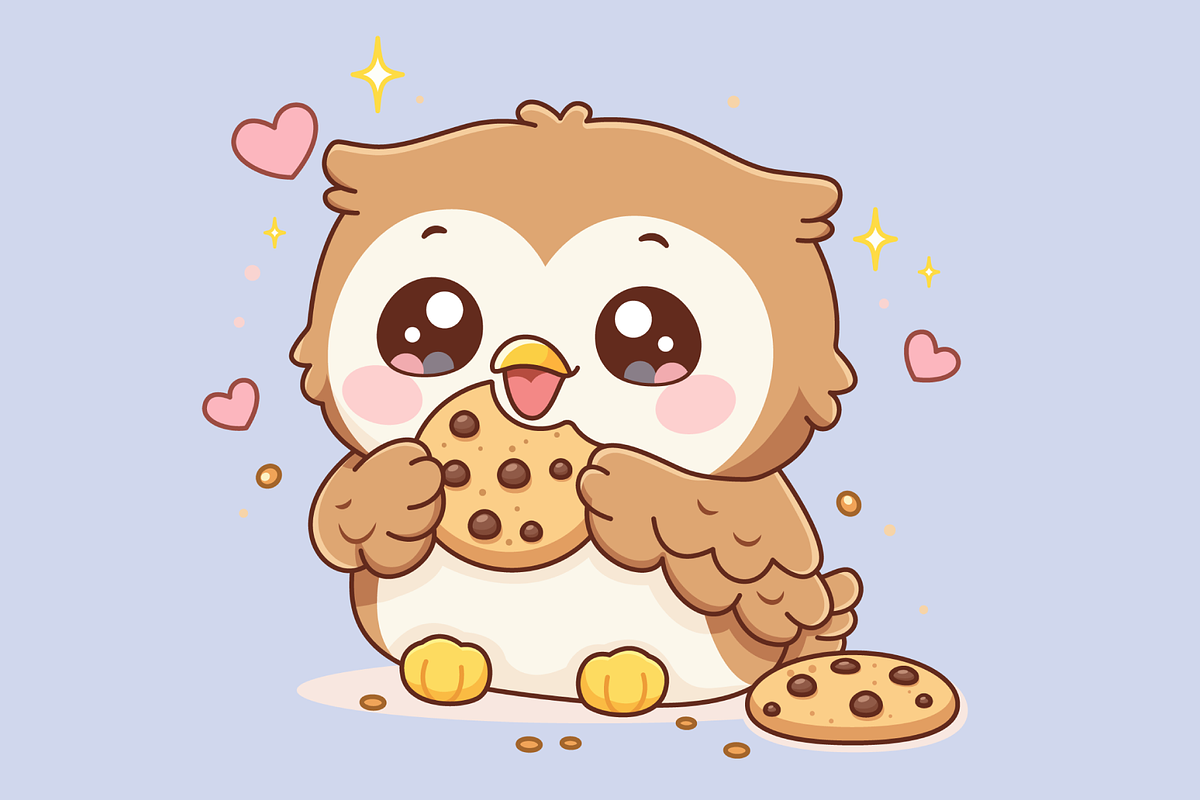 Cute Kawaii Owl Eating Cookies, an Animal Illustration by Artpon Illustration (Photo 3 of 3)