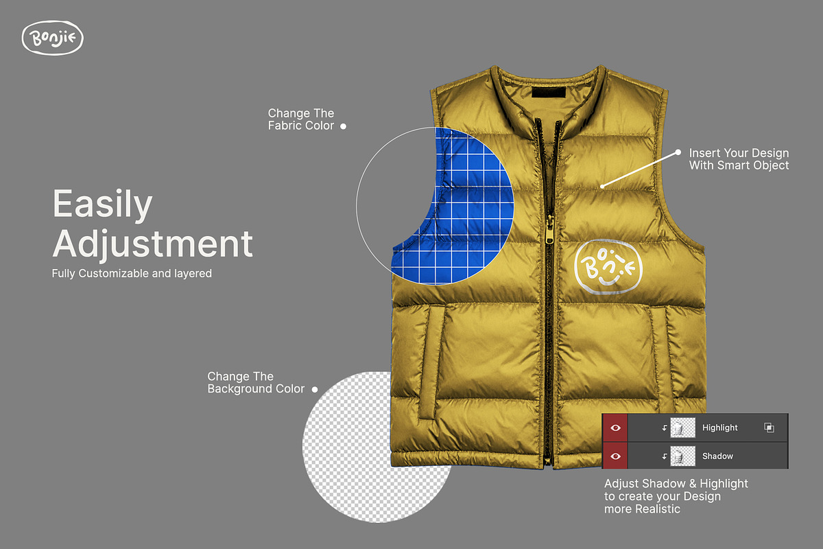Boxy Puffer Vest Mockup, a Hoody Mockup by Pipello Grafik (Photo 2 of 3)