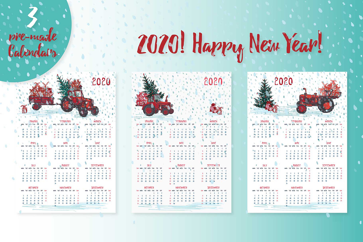 Set of Hand drawn Christmas tractors, a Decorative Illustration by Zimages (Photo 4 of 7)