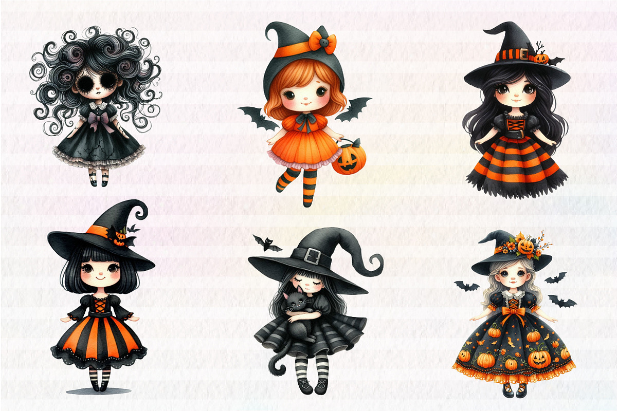 Whimsical Halloween Dolls Clipart, an Illustration by CreationArt (Photo 5 of 5)