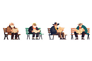 man with newspaper. elderly man in, a Person Illustration by Stock-Smart-Start