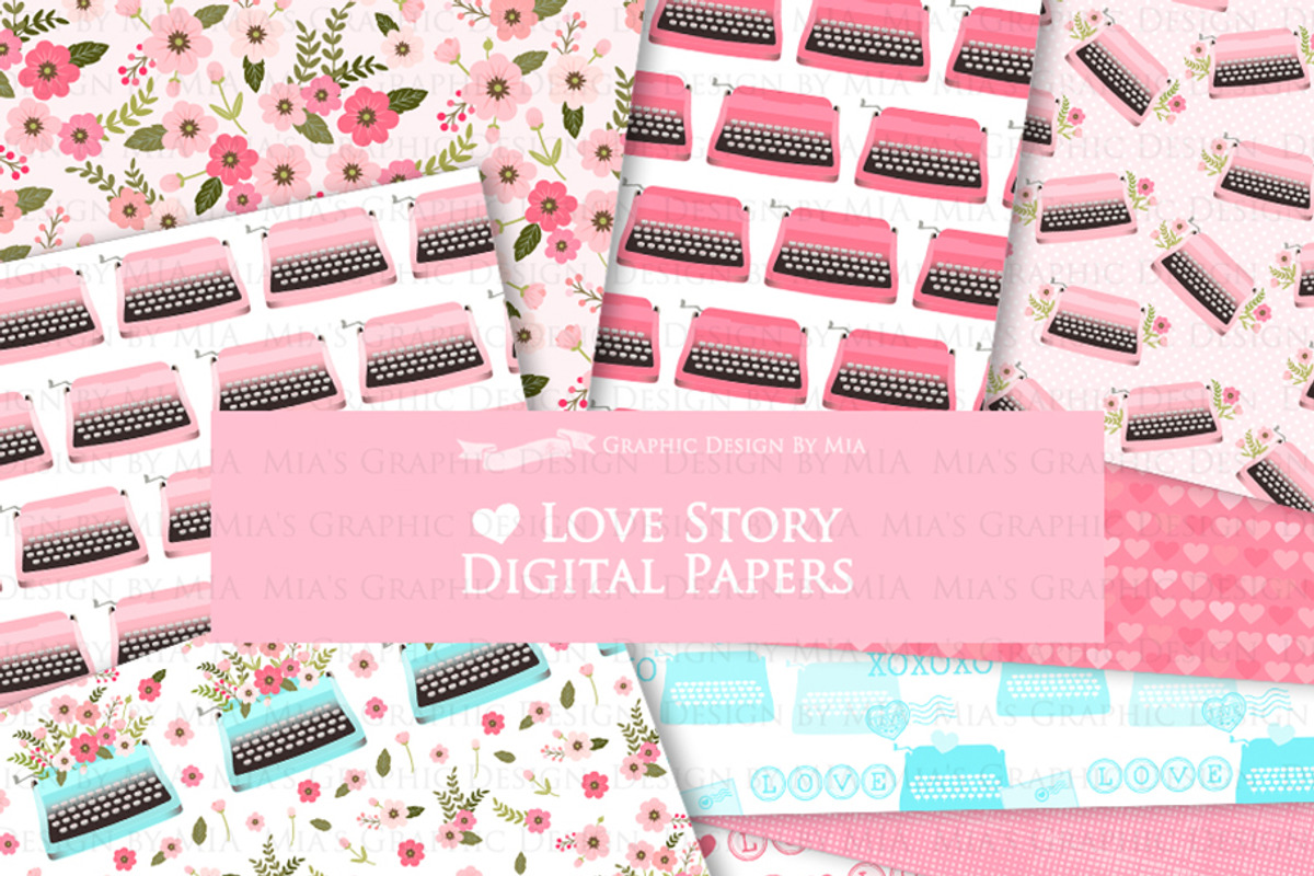 Love Typewriter Pink and Light Blue, an Illustration by Mia's Graphic Design (Photo 9 of 9)