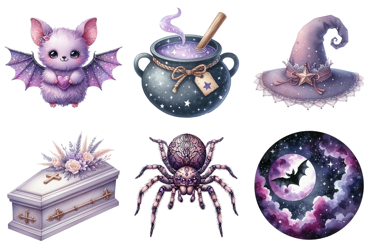 Watercolor Lavender Halloween Clipar, an Animal Illustration by Daily.Designs (Photo 5 of 5)
