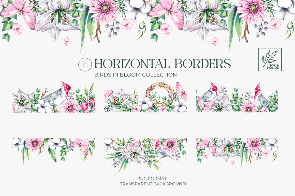 Birds in Bloom Watercolor Floral set, an Animal Illustration by SashaKondr (Photo 14 of 17)
