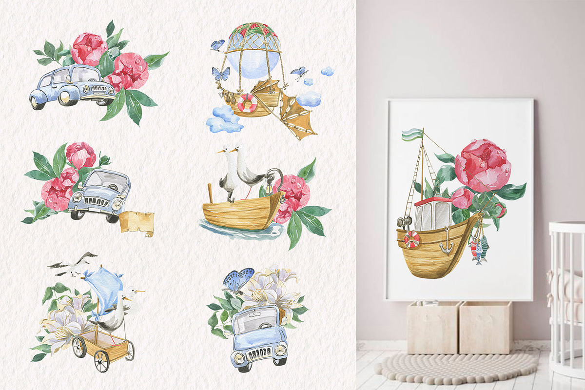 Watercolor transport, an Illustration by Love Watercolor Store (Photo 7 of 9)