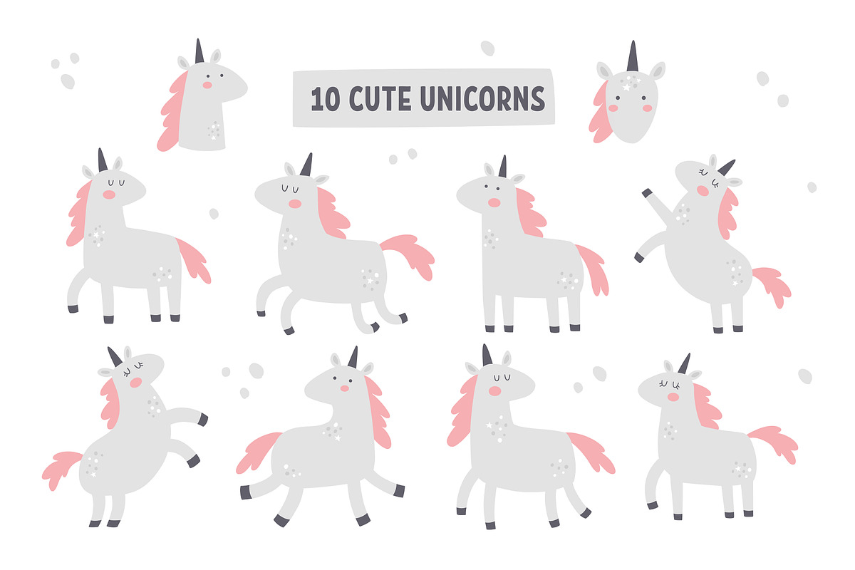 Unicorns in the garden kids clipart, a Decorative Illustration by Leysan Shayak (Photo 4 of 14)