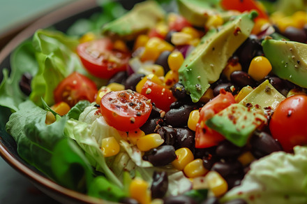 A colorful salad featuring black bea, a Photo by Iftikhar Alam