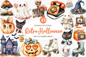 Cute Retro Halloween Clipart, an Illustration by SinaCreation