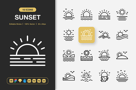Sunset Icons, an Outline Icon by Spacepixel Creative