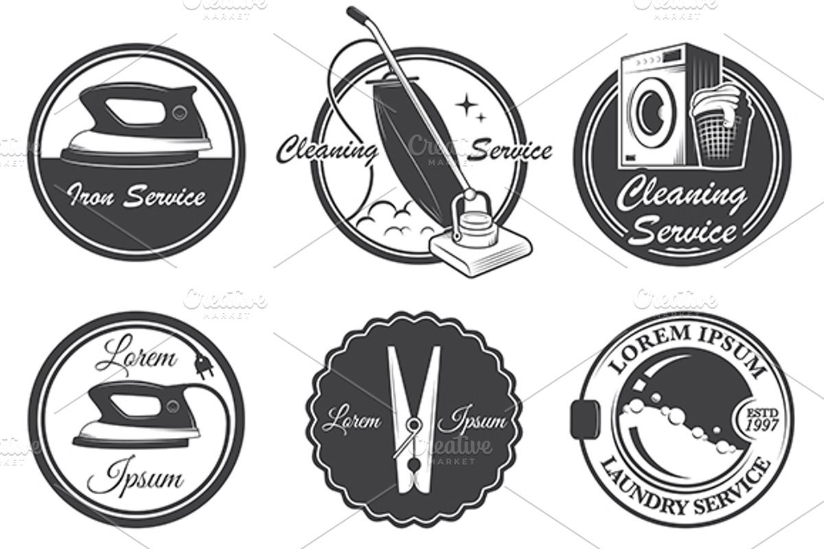 Set of 22 vintage cleaning emblems., a Branding & Logo Template by ...
